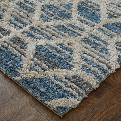 9' X 12' Blue And Ivory Geometric Power Loom Stain Resistant Area Rug - 108.0" (H) x 144.0" (W) x 1.29" (D)