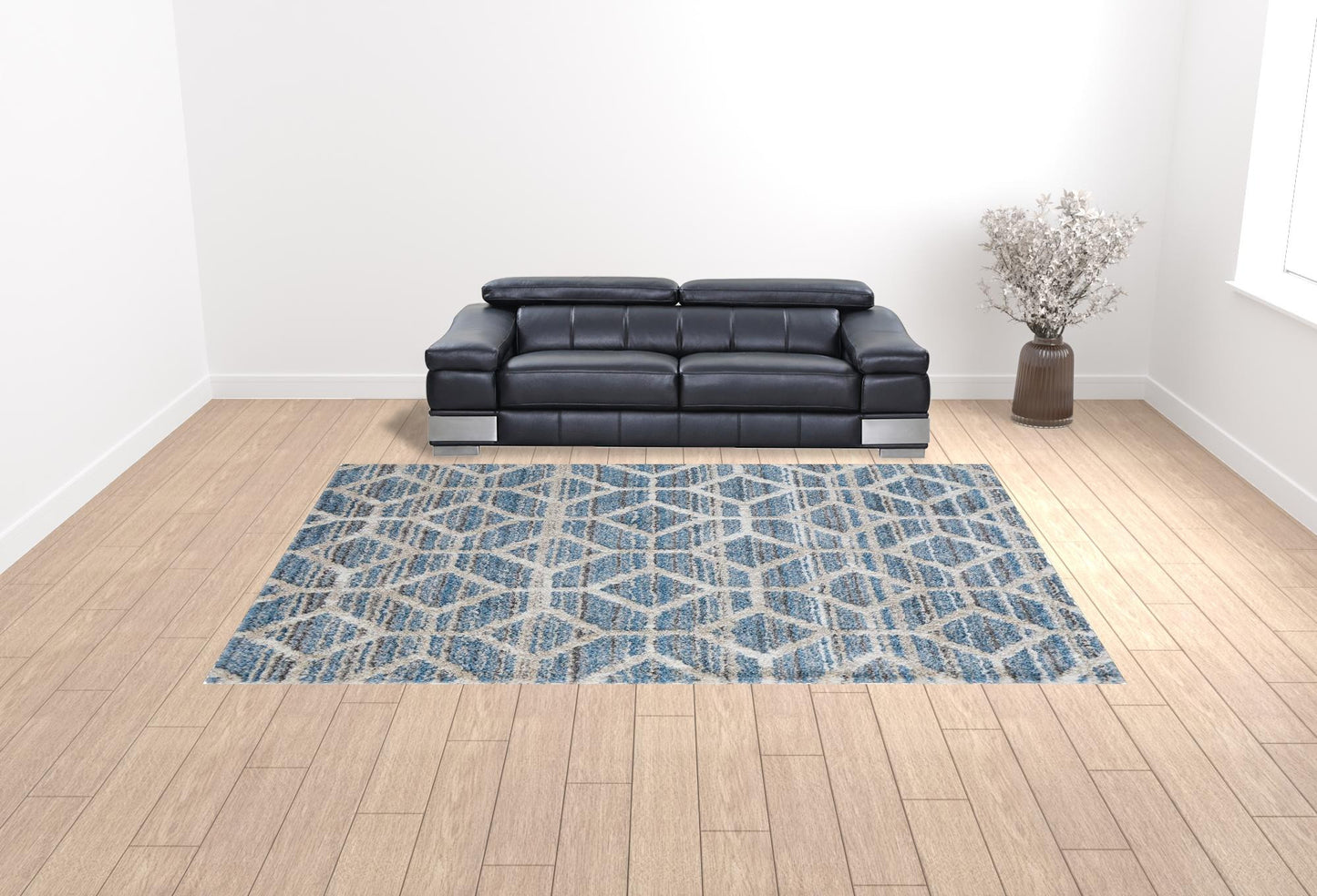 10' X 14' Blue And Ivory Geometric Power Loom Stain Resistant Area Rug - 24.0" (L) x 36.0" (W) x 0.4" (H)