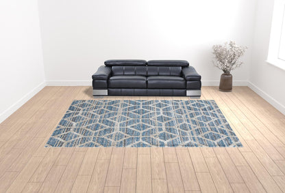 10' X 14' Blue And Ivory Geometric Power Loom Stain Resistant Area Rug - 24.0" (L) x 36.0" (W) x 0.4" (H)