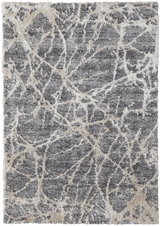 9' X 12' Gray And Ivory Abstract Power Loom Stain Resistant Area Rug - 108.0" (H) x 144.0" (W) x 1.29" (D)