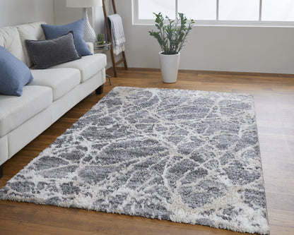 9' X 12' Gray And Ivory Abstract Power Loom Stain Resistant Area Rug - 108.0" (H) x 144.0" (W) x 1.29" (D)