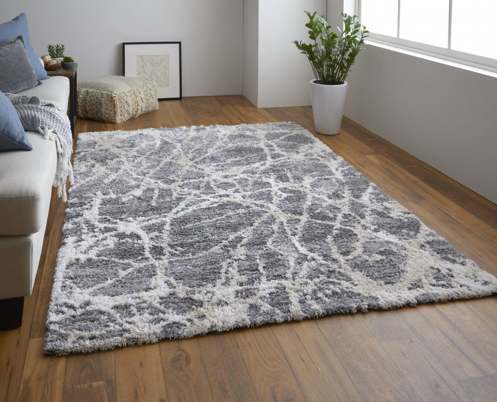 9' X 12' Gray And Ivory Abstract Power Loom Stain Resistant Area Rug - 108.0" (H) x 144.0" (W) x 1.29" (D)