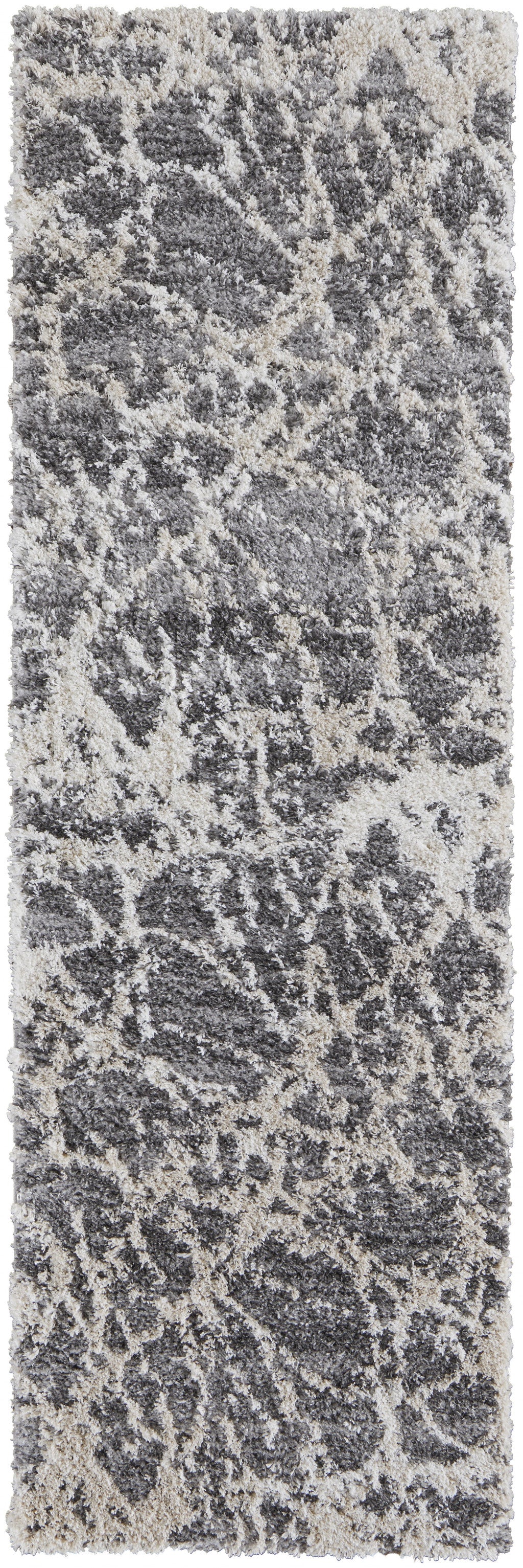 8' Gray And Ivory Abstract Power Loom Stain Resistant Runner Rug - 30.0" (H) x 96.0" (W) x 1.29" (D)