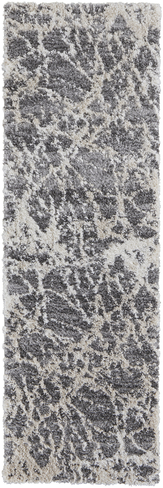 8' Gray And Ivory Abstract Power Loom Stain Resistant Runner Rug - 30.0" (H) x 96.0" (W) x 1.29" (D)