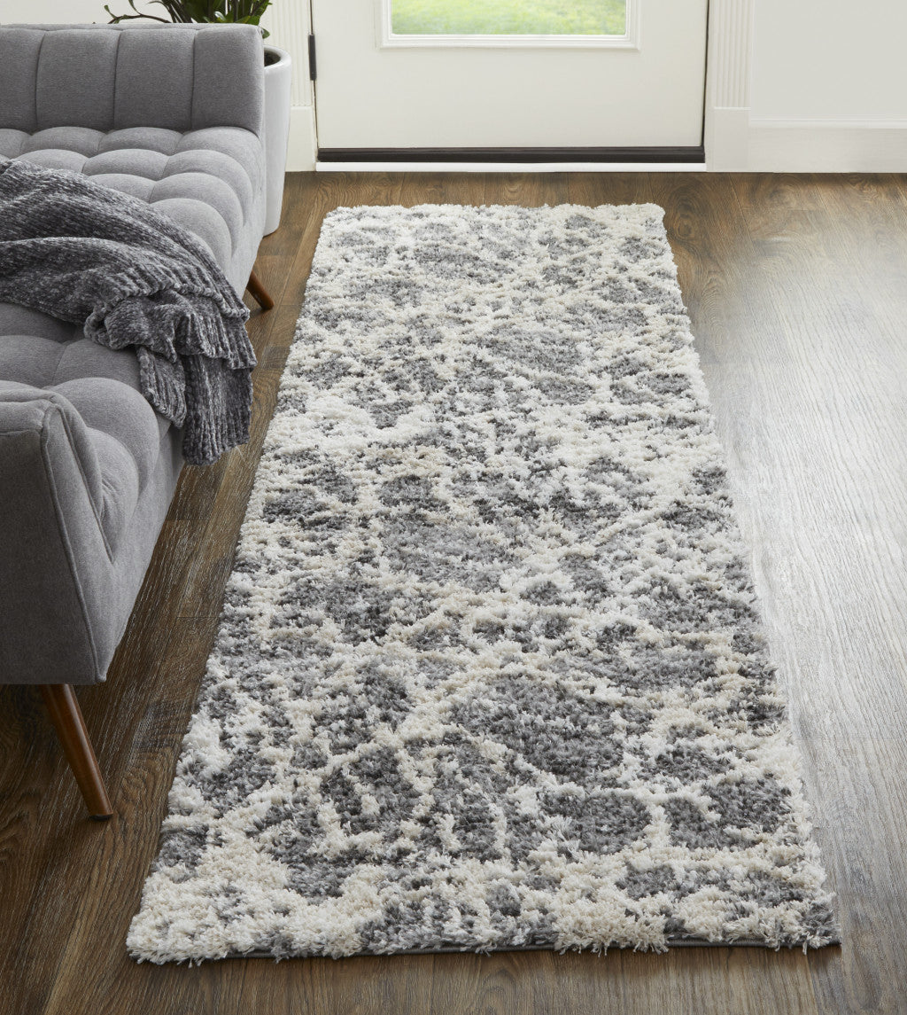 8' Gray And Ivory Abstract Power Loom Stain Resistant Runner Rug - 30.0" (H) x 96.0" (W) x 1.29" (D)