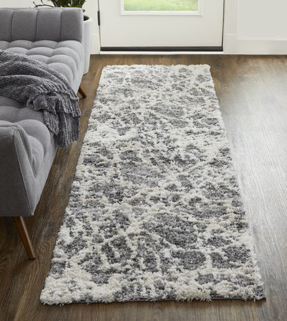 8' Gray And Ivory Abstract Power Loom Stain Resistant Runner Rug - 30.0" (H) x 96.0" (W) x 1.29" (D)