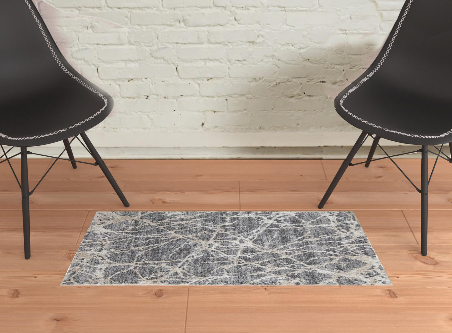 2' X 3' Gray And Ivory Abstract Power Loom Stain Resistant Area Rug - 46.06" (L) x 64.96" (W) x 0.39" (H)