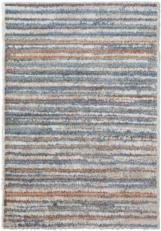 4' X 6' Ivory Blue And Orange Striped Power Loom Stain Resistant Area Rug - 48.0" (H) x 72.0" (W) x 1.29" (D)