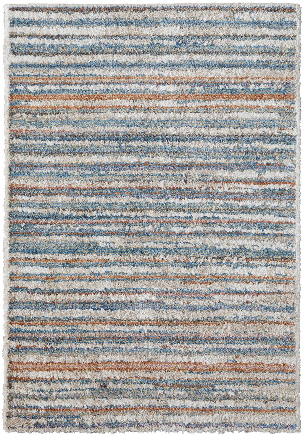 9' X 12' Ivory Blue And Orange Striped Power Loom Stain Resistant Area Rug - 108.0" (H) x 144.0" (W) x 1.29" (D)