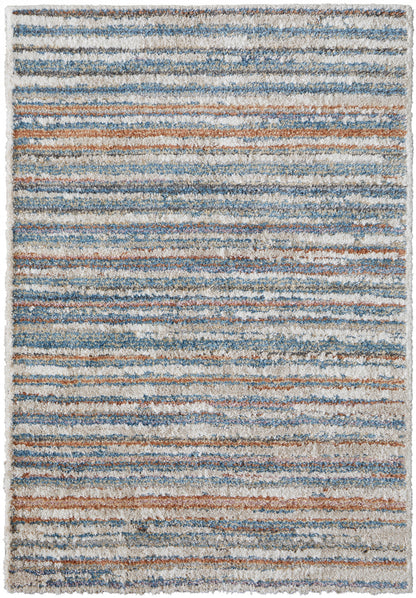 9' X 12' Ivory Blue And Orange Striped Power Loom Stain Resistant Area Rug - 108.0" (H) x 144.0" (W) x 1.29" (D)