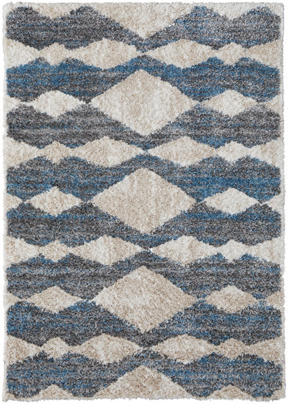 4' X 6' Ivory Gray And Blue Chevron Power Loom Stain Resistant Area Rug - 48.0" (H) x 72.0" (W) x 1.29" (D)