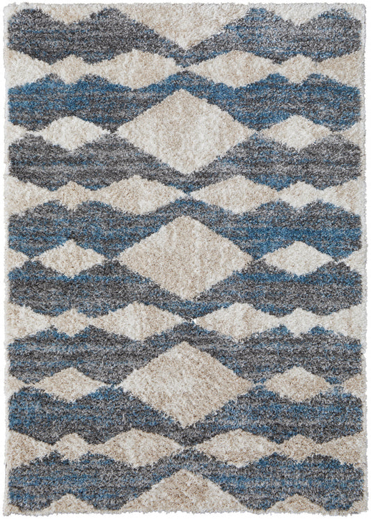 4' X 6' Ivory Gray And Blue Chevron Power Loom Stain Resistant Area Rug - 48.0" (H) x 72.0" (W) x 1.29" (D)