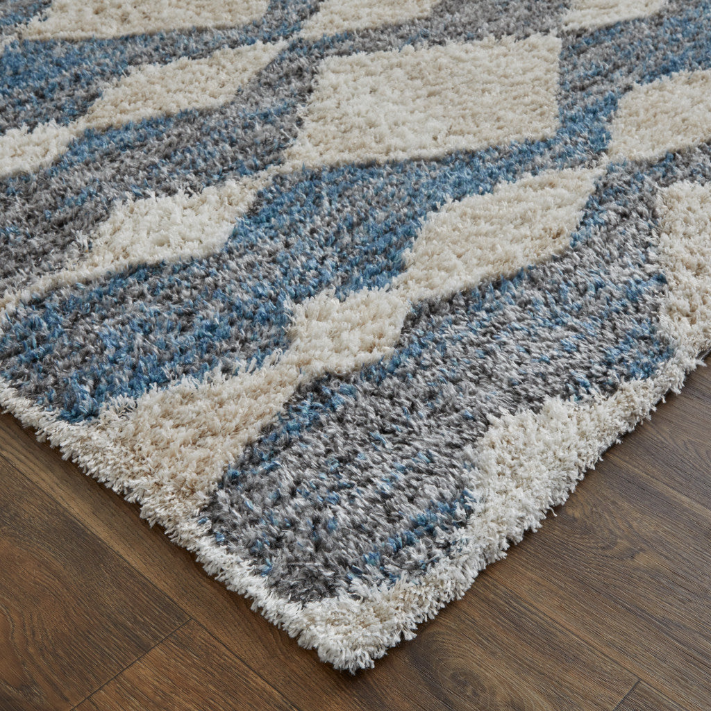 4' X 6' Ivory Gray And Blue Chevron Power Loom Stain Resistant Area Rug