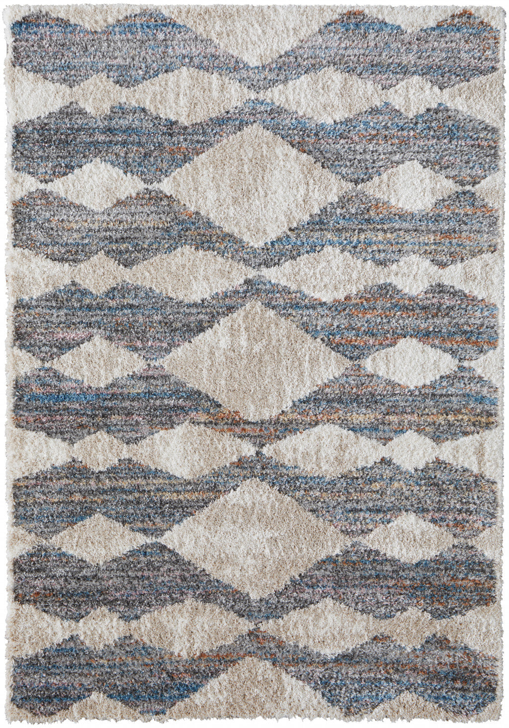 9' X 12' Tan Ivory And Blue Chevron Power Loom Stain Resistant Area Rug - 108.0" (H) x 144.0" (W) x 1.29" (D)