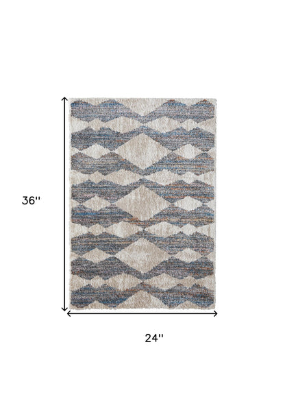 4' X 6' Ivory Gray And Blue Chevron Power Loom Stain Resistant Area Rug