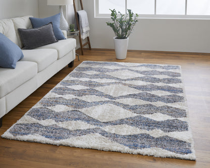 4' X 6' Ivory Gray And Blue Chevron Power Loom Stain Resistant Area Rug