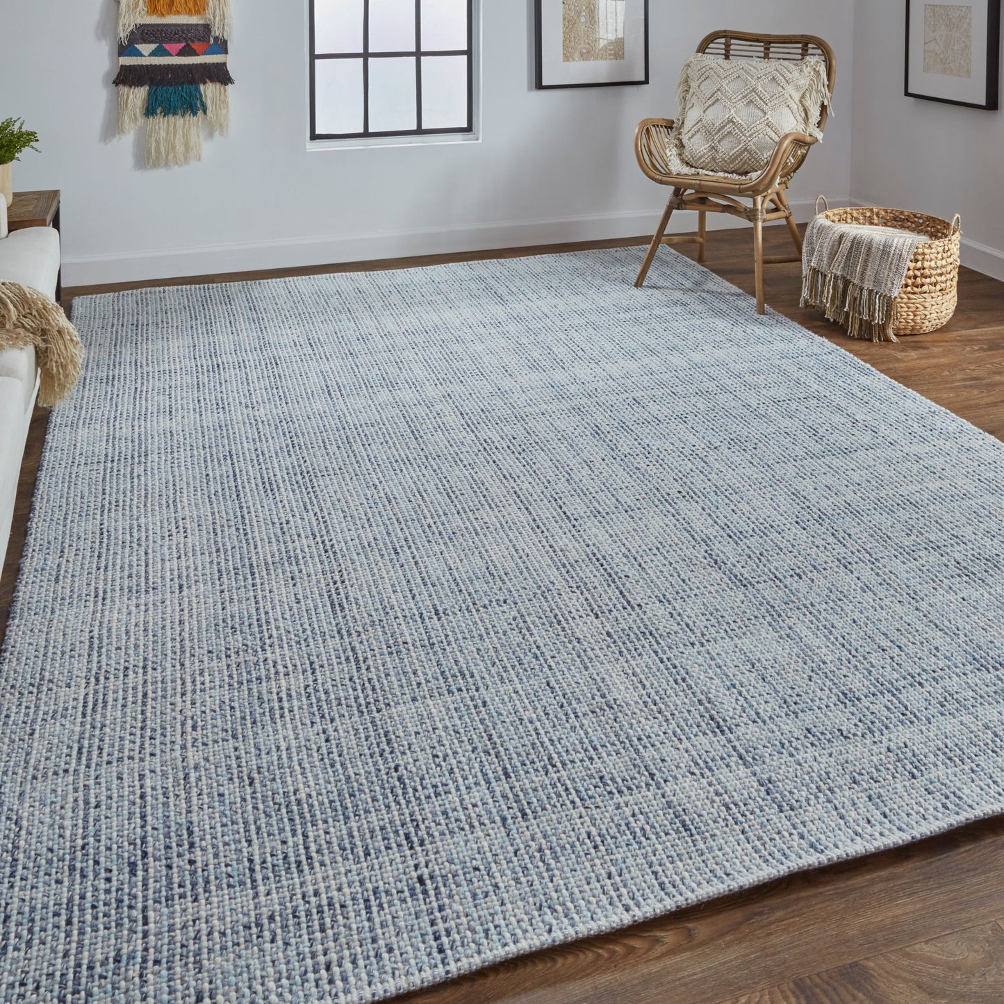 2' X 3' Gray Ivory And Blue Hand Woven Area Rug