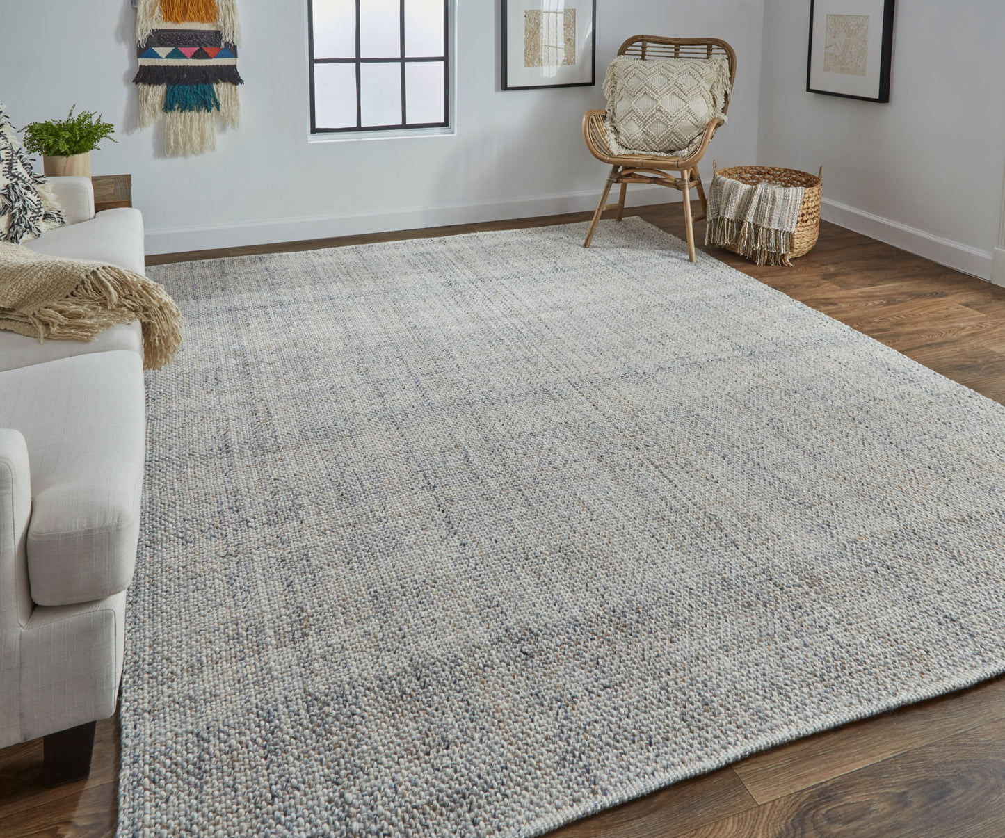 2' X 3' Gray Ivory And Blue Hand Woven Area Rug