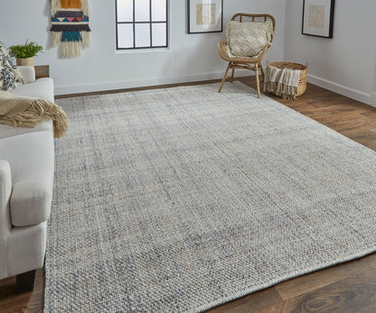 2' X 3' Gray Ivory And Blue Hand Woven Area Rug