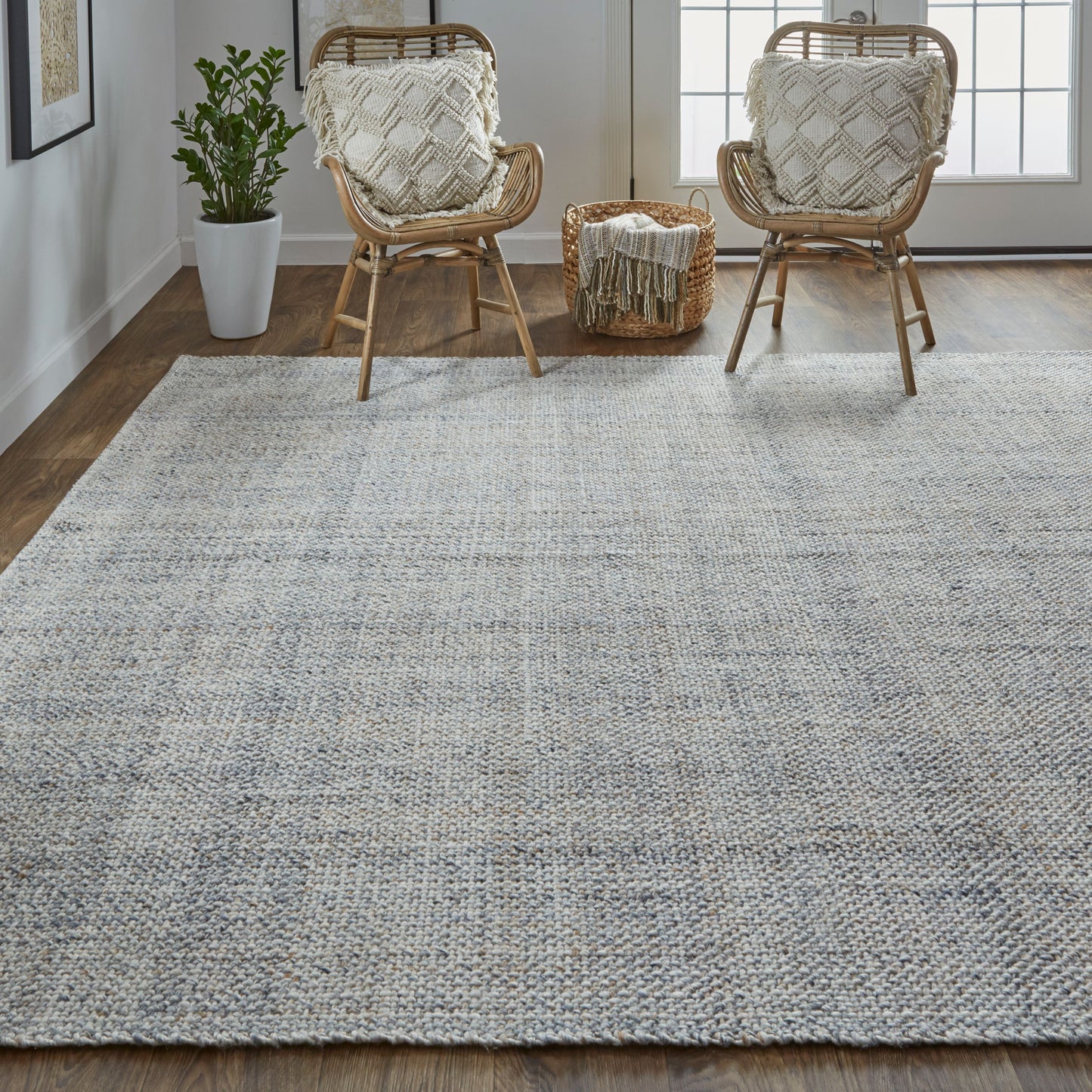 2' X 3' Gray Ivory And Blue Hand Woven Area Rug