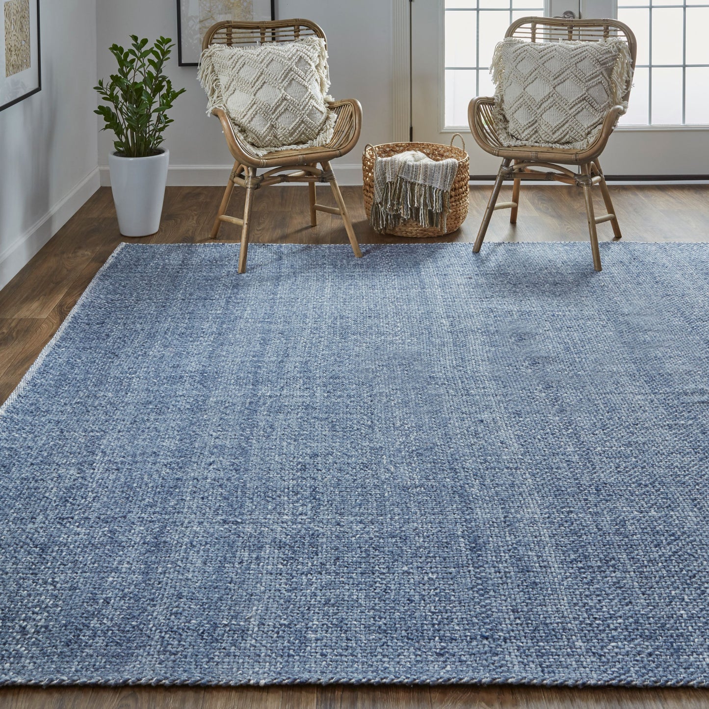 2' X 3' Gray Ivory And Blue Hand Woven Area Rug