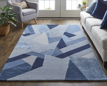 5' X 8' Tan Brown And Blue Wool Geometric Tufted Handmade Area Rug