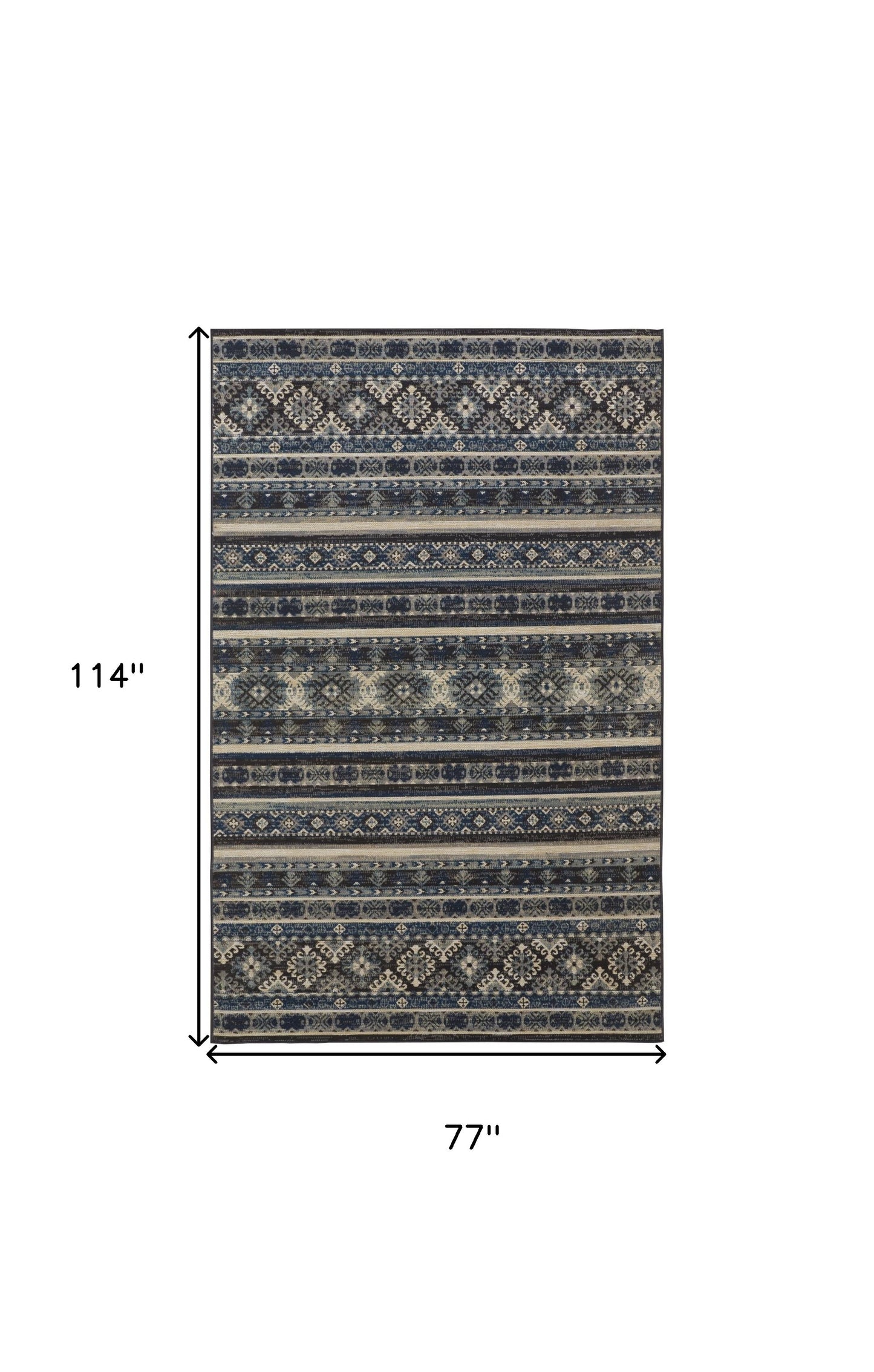 5' X 8' Blue Tan And Black Geometric Power Loom Distressed Stain Resistant Area Rug