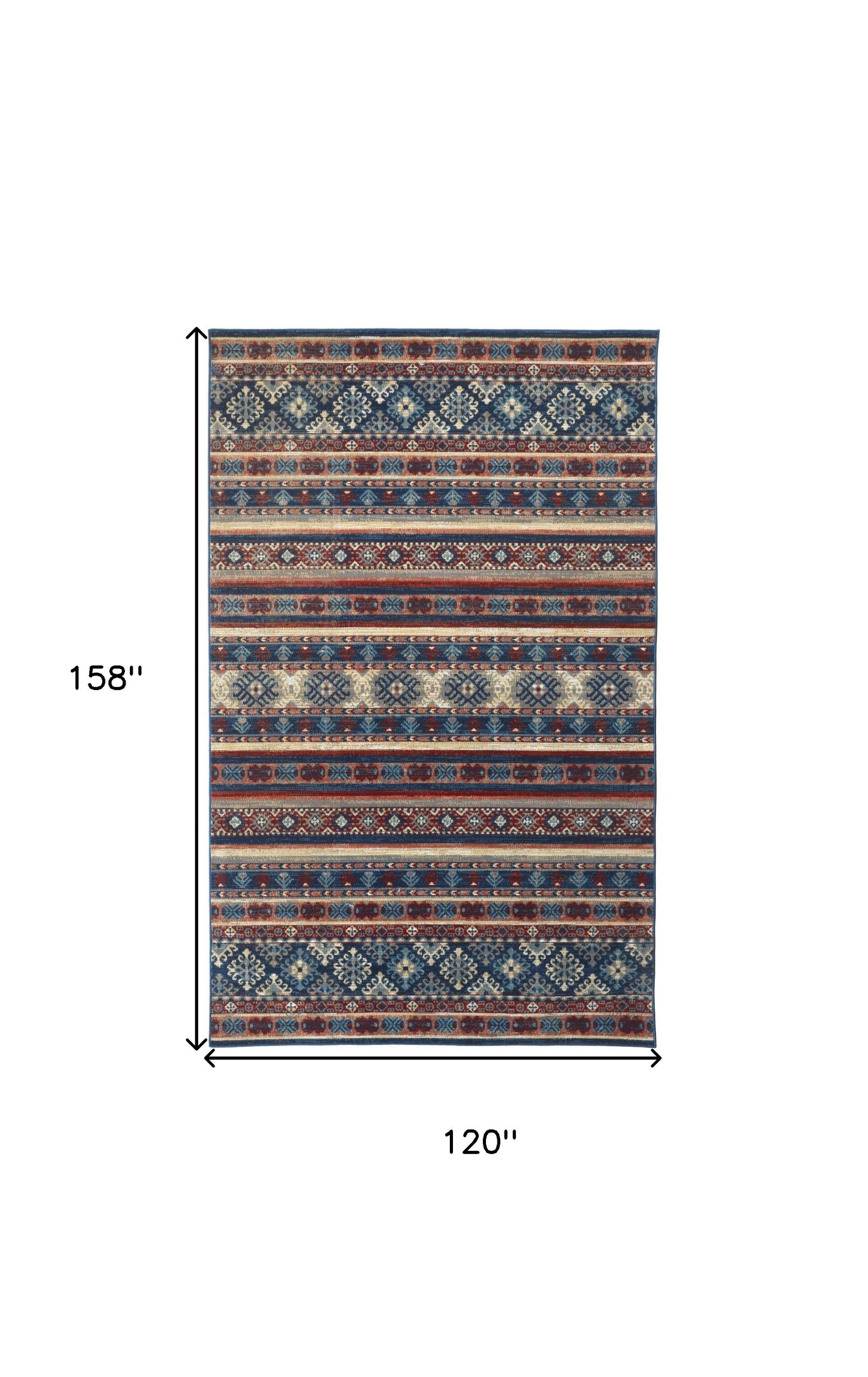 5' X 8' Blue Tan And Black Geometric Power Loom Distressed Stain Resistant Area Rug