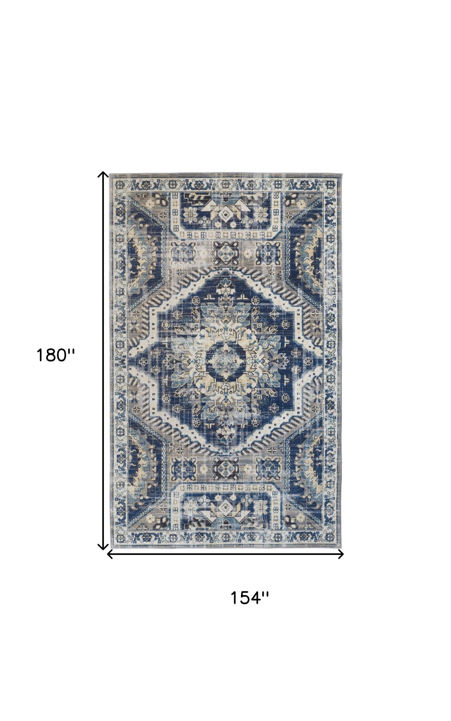 7' X 10' Blue And Ivory Abstract Power Loom Distressed Stain Resistant Area Rug