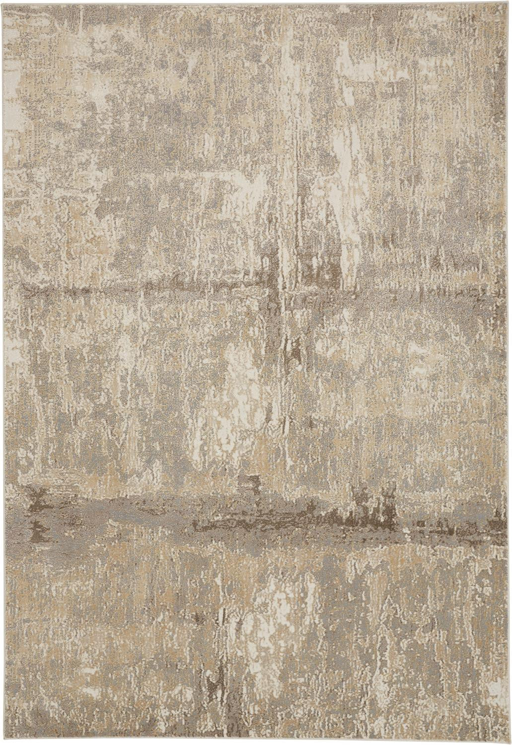 9' X 12' Tan Ivory And Brown Abstract Area Rug