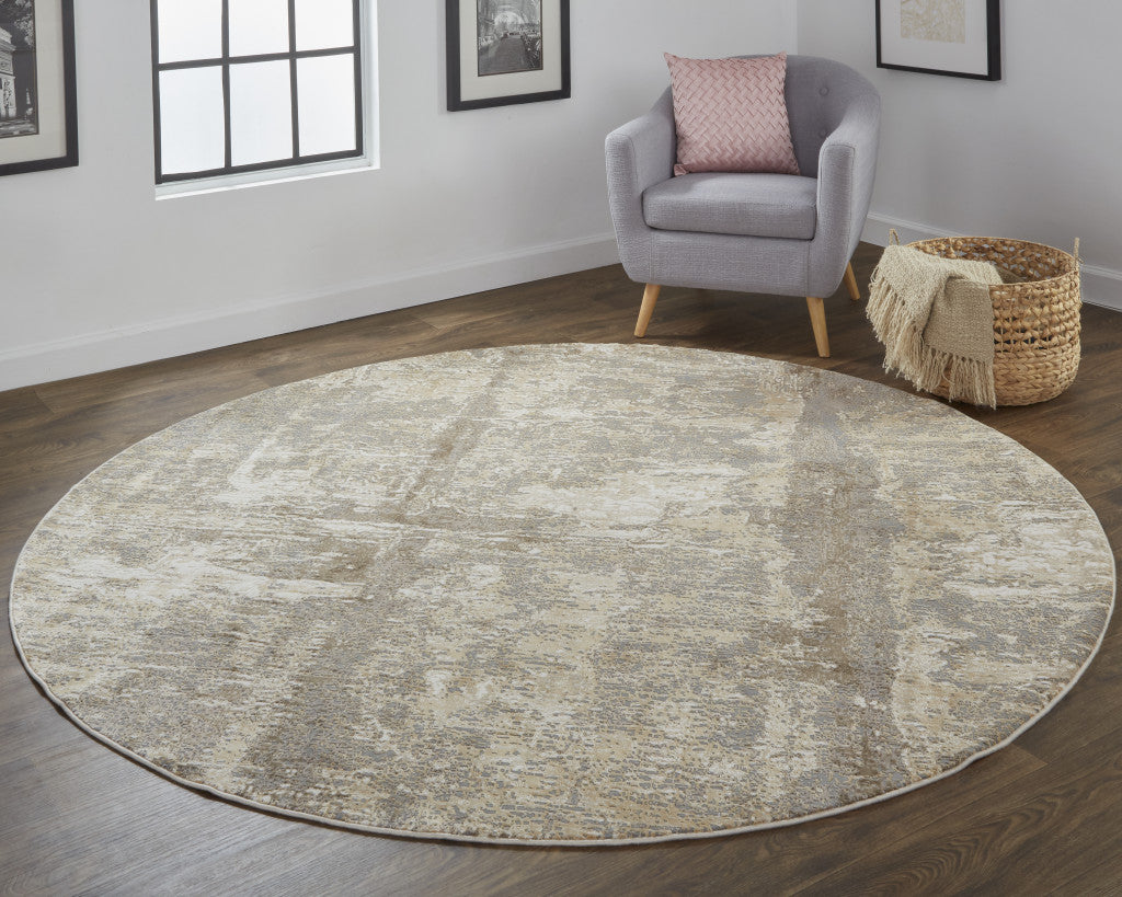 9' X 12' Tan Ivory And Brown Abstract Area Rug