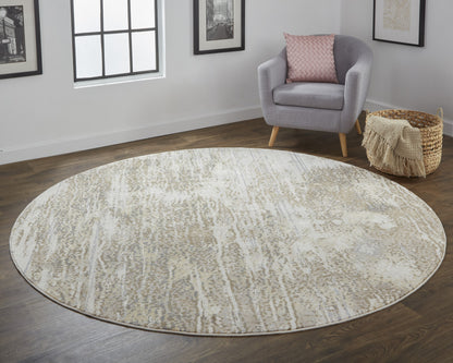 8' Tan Ivory And Brown Round Abstract Area Rug