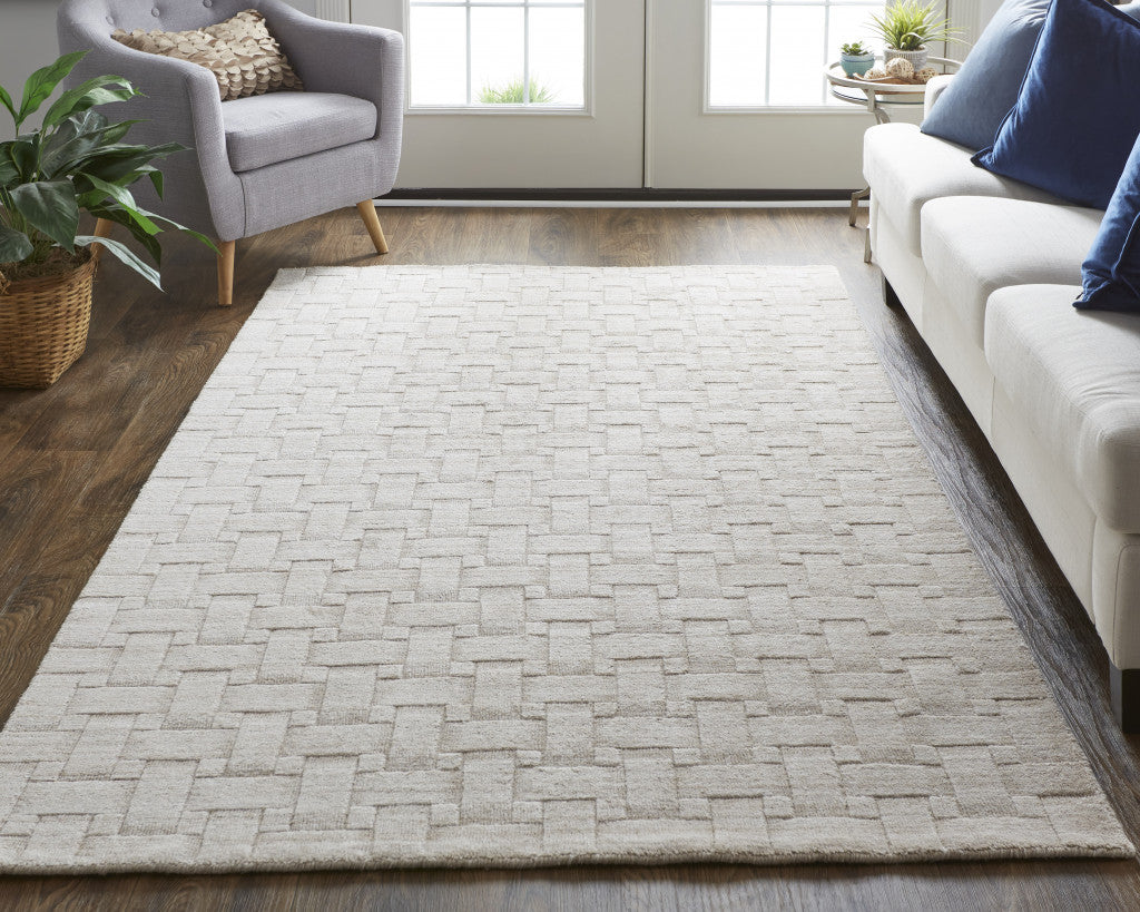12' X 15' White And Silver Striped Hand Woven Area Rug