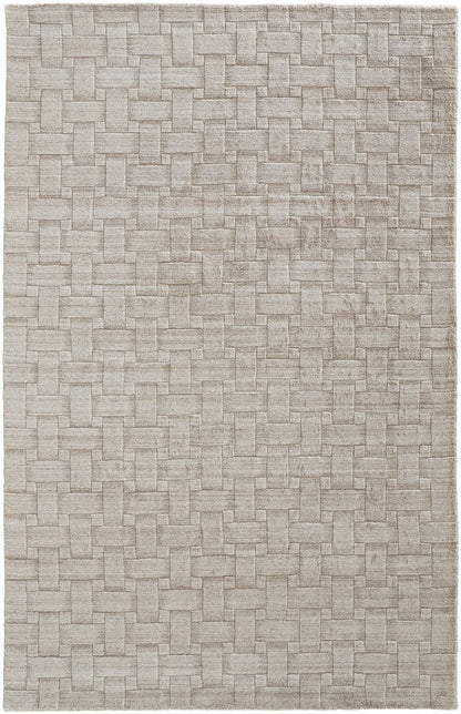 12' X 15' White And Silver Striped Hand Woven Area Rug