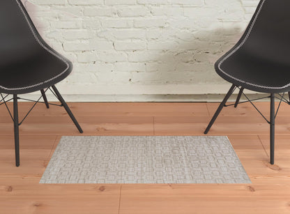 12' X 15' White And Silver Striped Hand Woven Area Rug