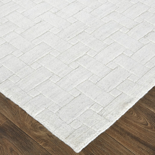 8' X 10' Ivory Striped Hand Woven Area Rug