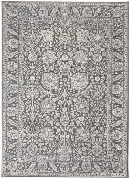 9' X 13' Taupe and Ivory Floral Power Loom Area Rug