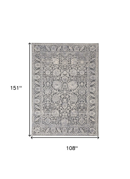 9' X 13' Taupe and Ivory Floral Power Loom Area Rug