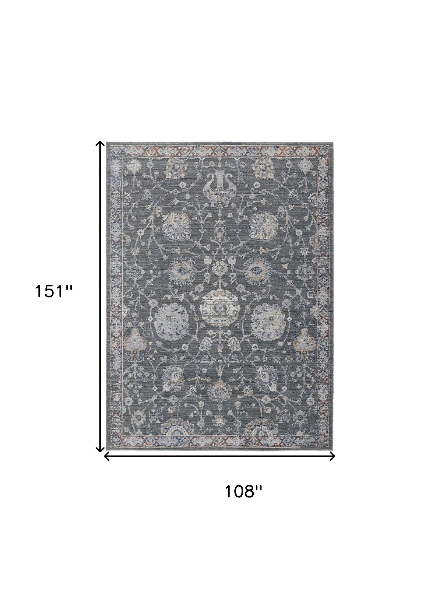 9' X 13' Gray and Ivory Floral Power Loom Area Rug