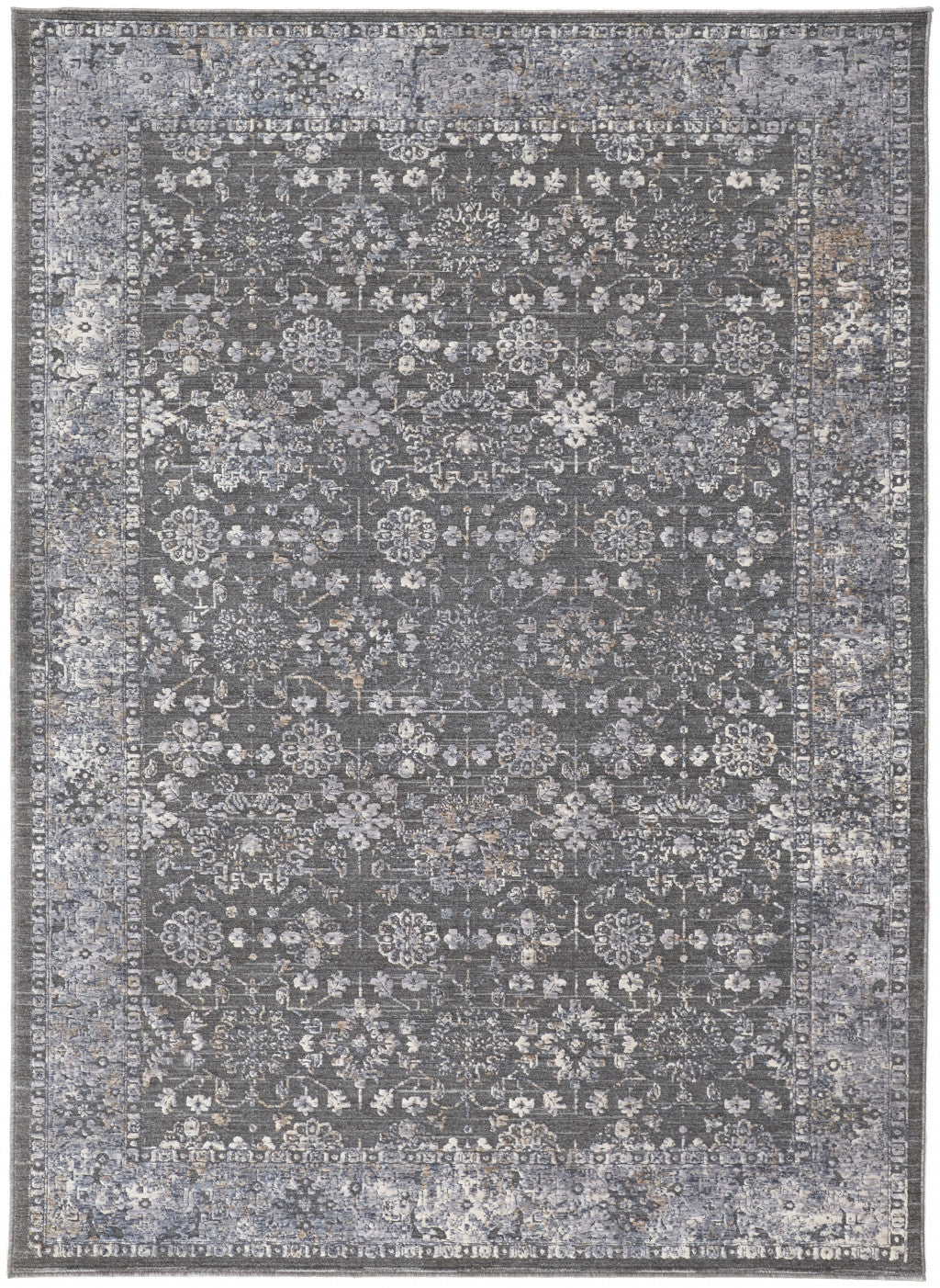 9' X 13' Taupe and Ivory Floral Power Loom Area Rug