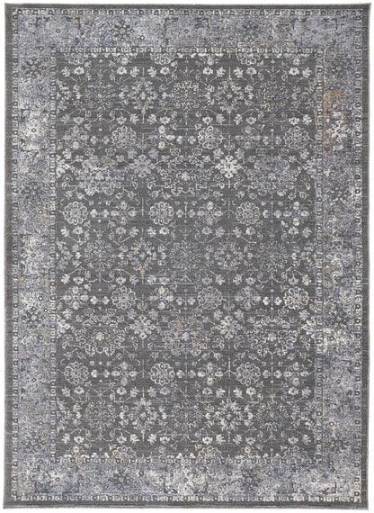 9' X 13' Taupe and Ivory Floral Power Loom Area Rug