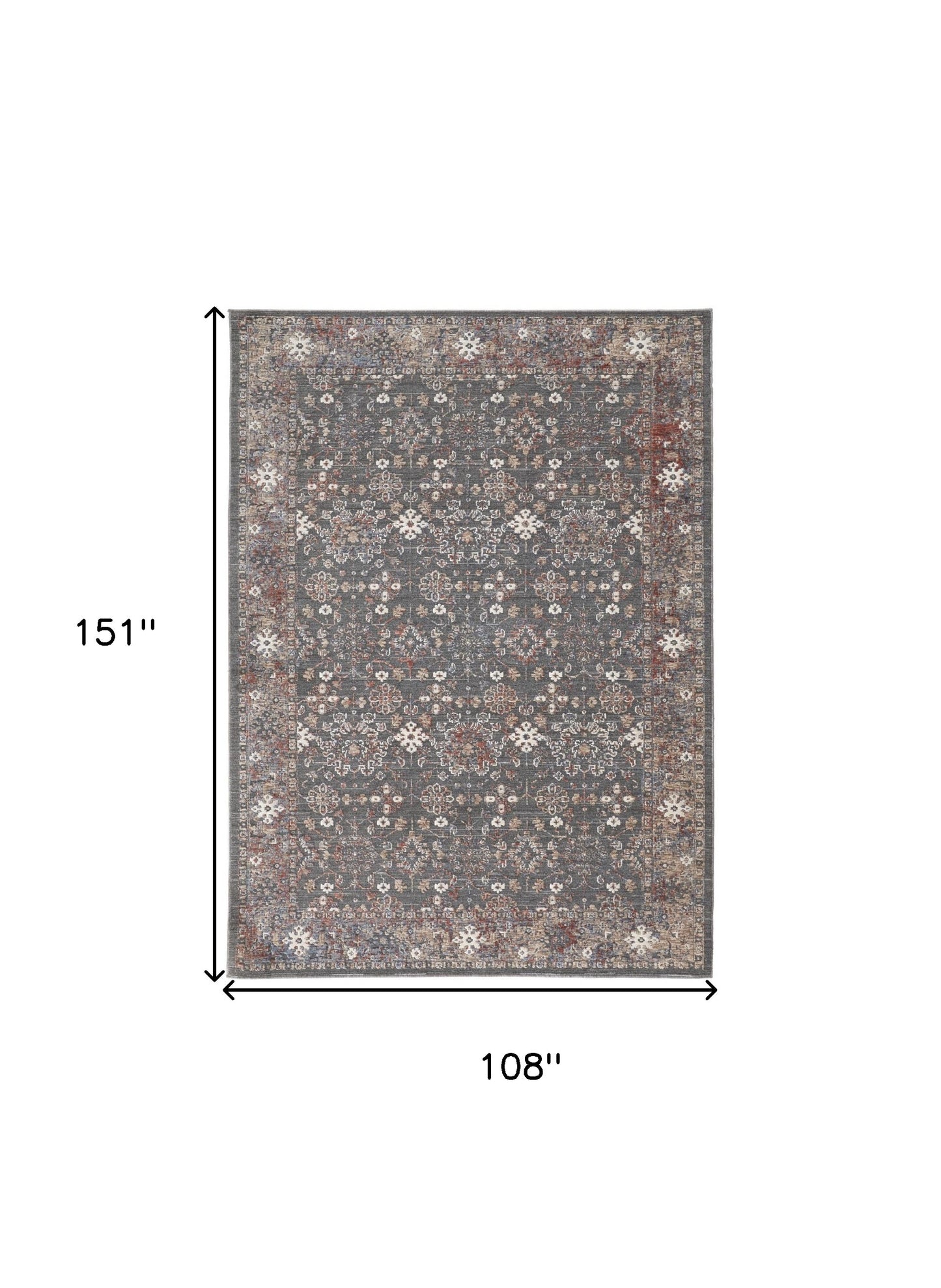 9' X 13' Gray and Ivory Floral Power Loom Area Rug