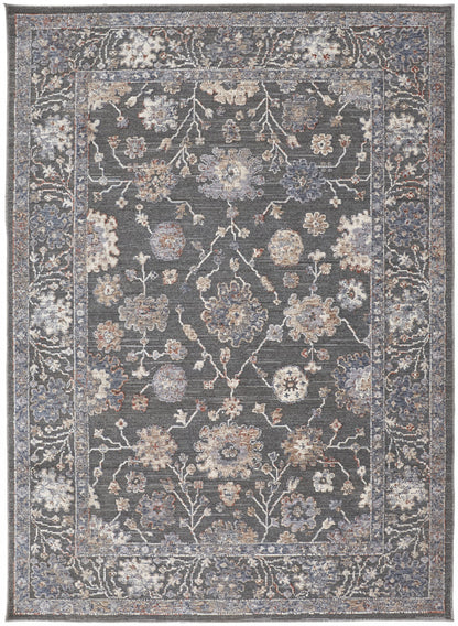 9' X 13' Blue and Orange Floral Power Loom Area Rug - 108.0" (H) x 151.0" (W) x 0.63" (D)