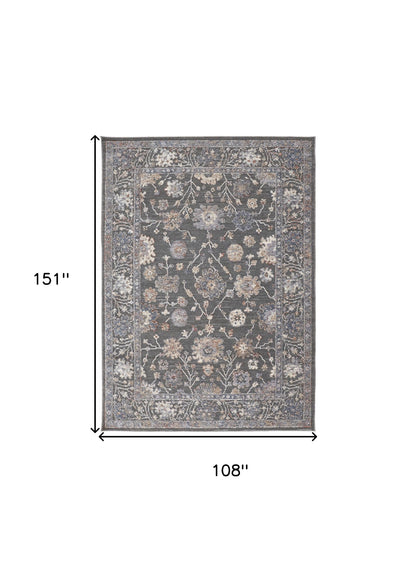 9' X 13' Blue and Orange Floral Power Loom Area Rug - 108.0" (H) x 151.0" (W) x 0.63" (D)