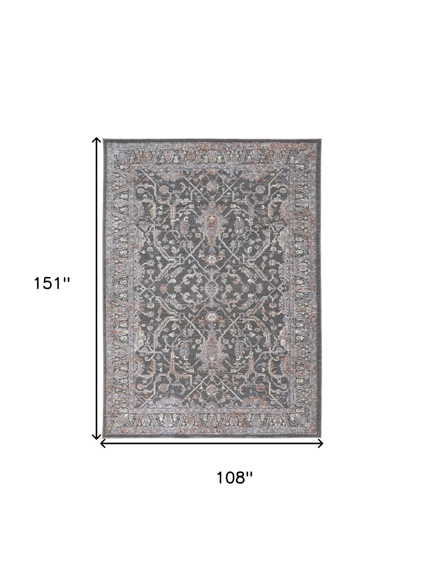 9' X 13' Gray and Ivory Floral Power Loom Area Rug