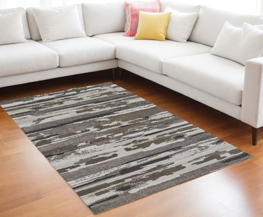 9' X 12' Gray and Ivory Abstract Power Loom Distressed Area Rug