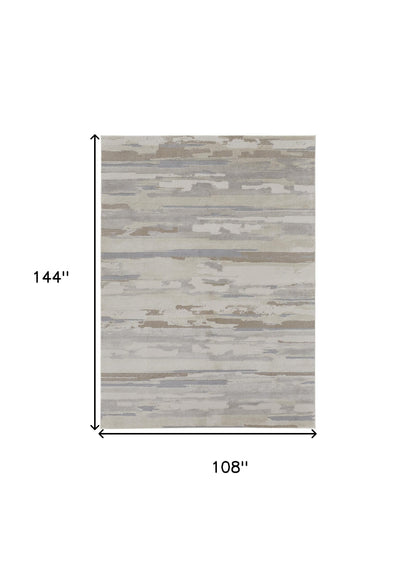 9' X 12' Brown and Ivory Abstract Power Loom Distressed Area Rug - 108.0" (H) x 144.0" (W) x 0.63" (D)