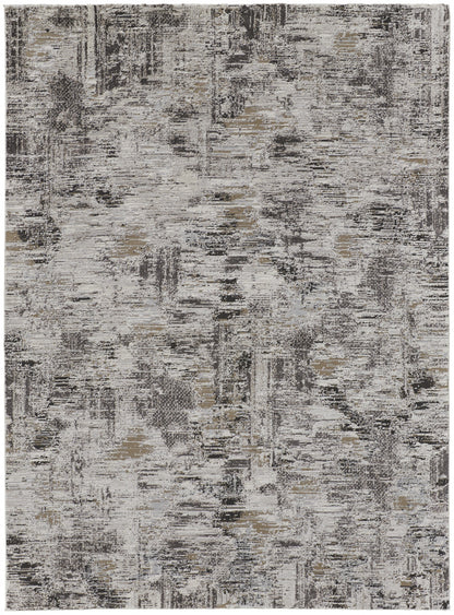 9' X 12' Gray and Ivory Abstract Power Loom Distressed Area Rug