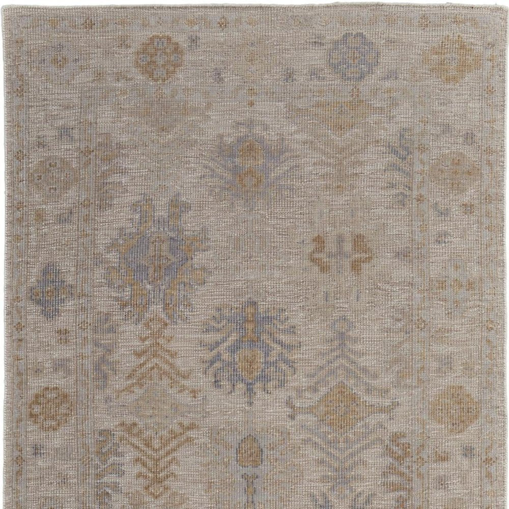 8' X 10' Ivory Tan And Blue Floral Hand Knotted Area Rug — view 4