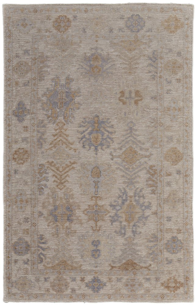 8' X 10' Ivory Tan And Blue Floral Hand Knotted Area Rug HomeRoots